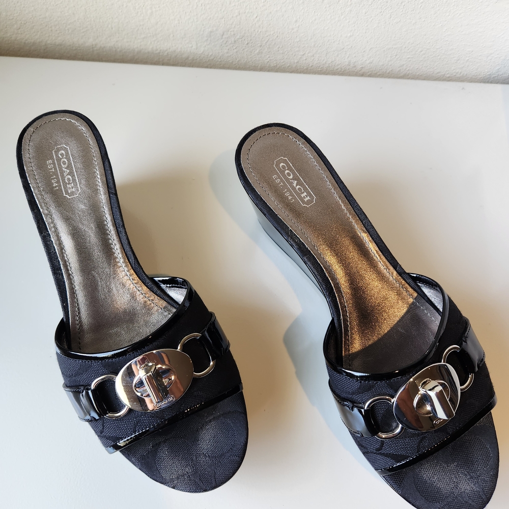 Coach Black Mules with Metallic Detail